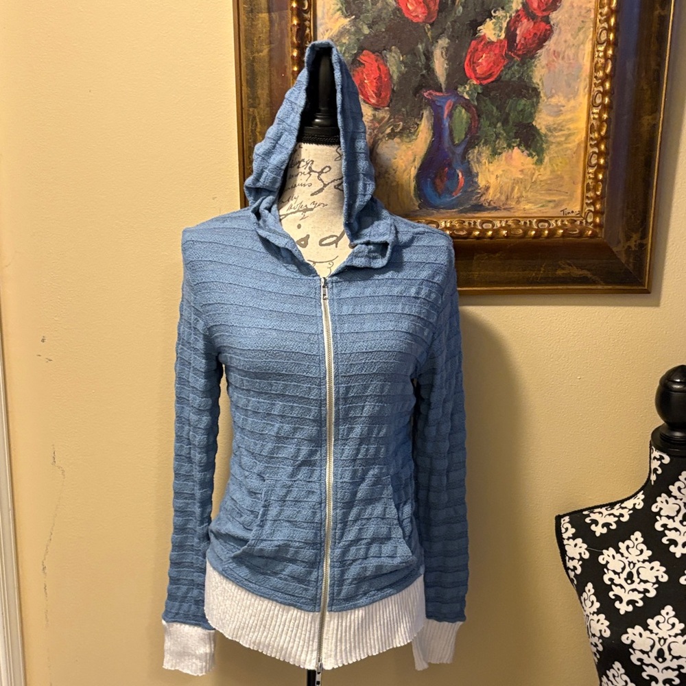 Peter Collection ribbed trim stylish back Color block Sweater Zip Up Hoodie